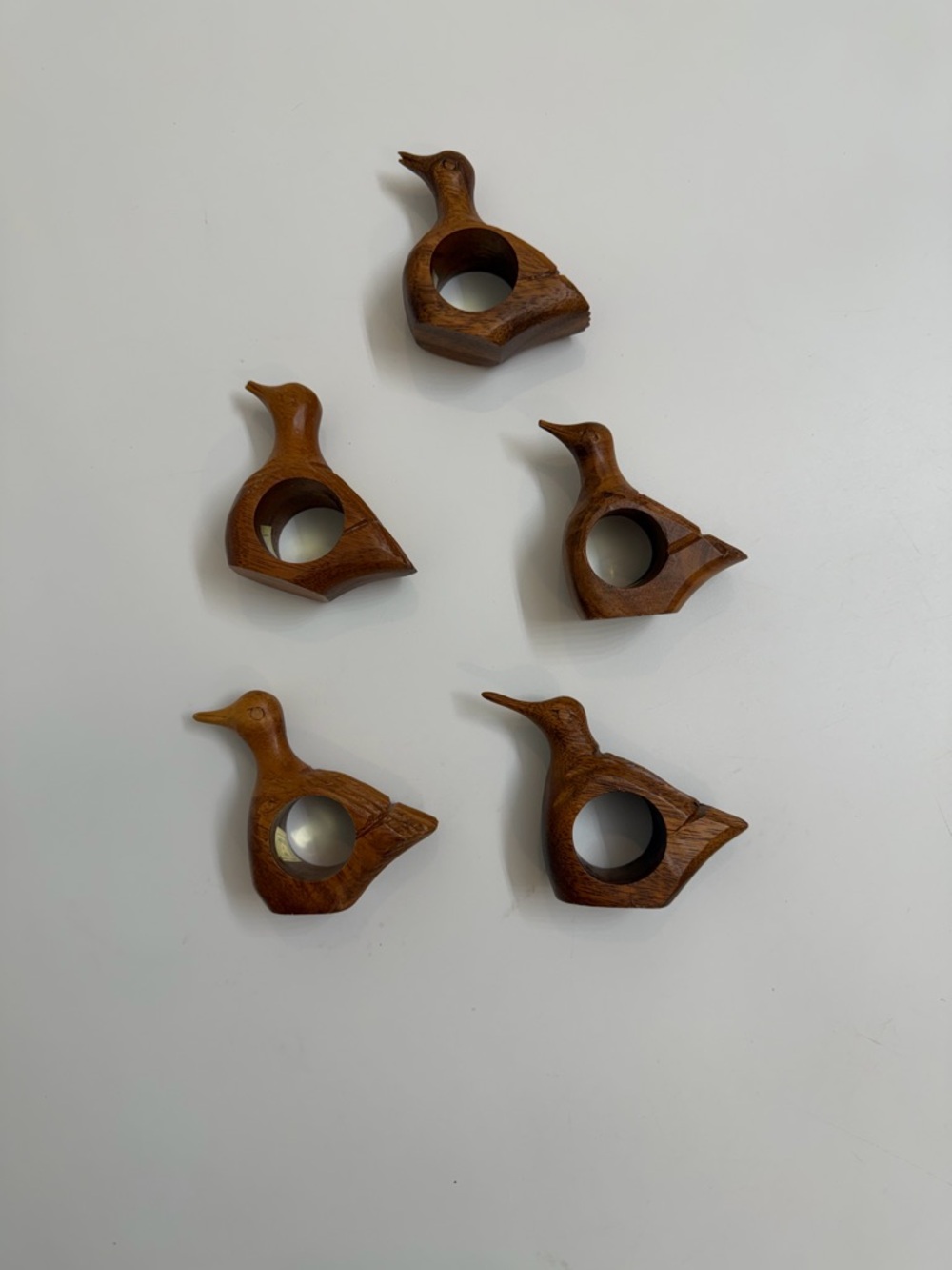 Hand Carved Warm Brown Wooden Duck Napkin Rings - Set of 5 - Picture 2 of 2